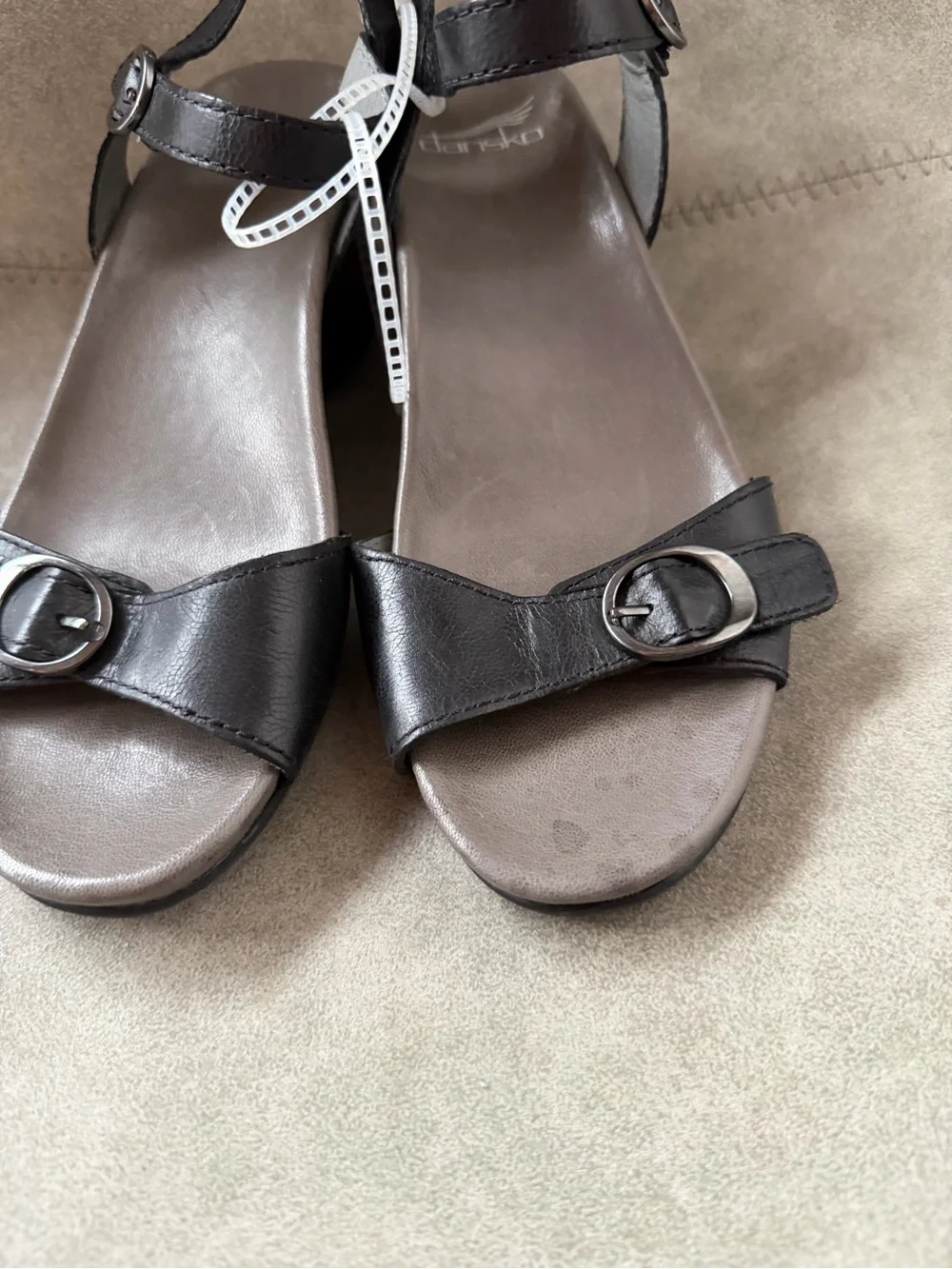 NWT Dansko Arielle Glazed Leather Kid Black Leather Wedge Sandals Comfort Shoes